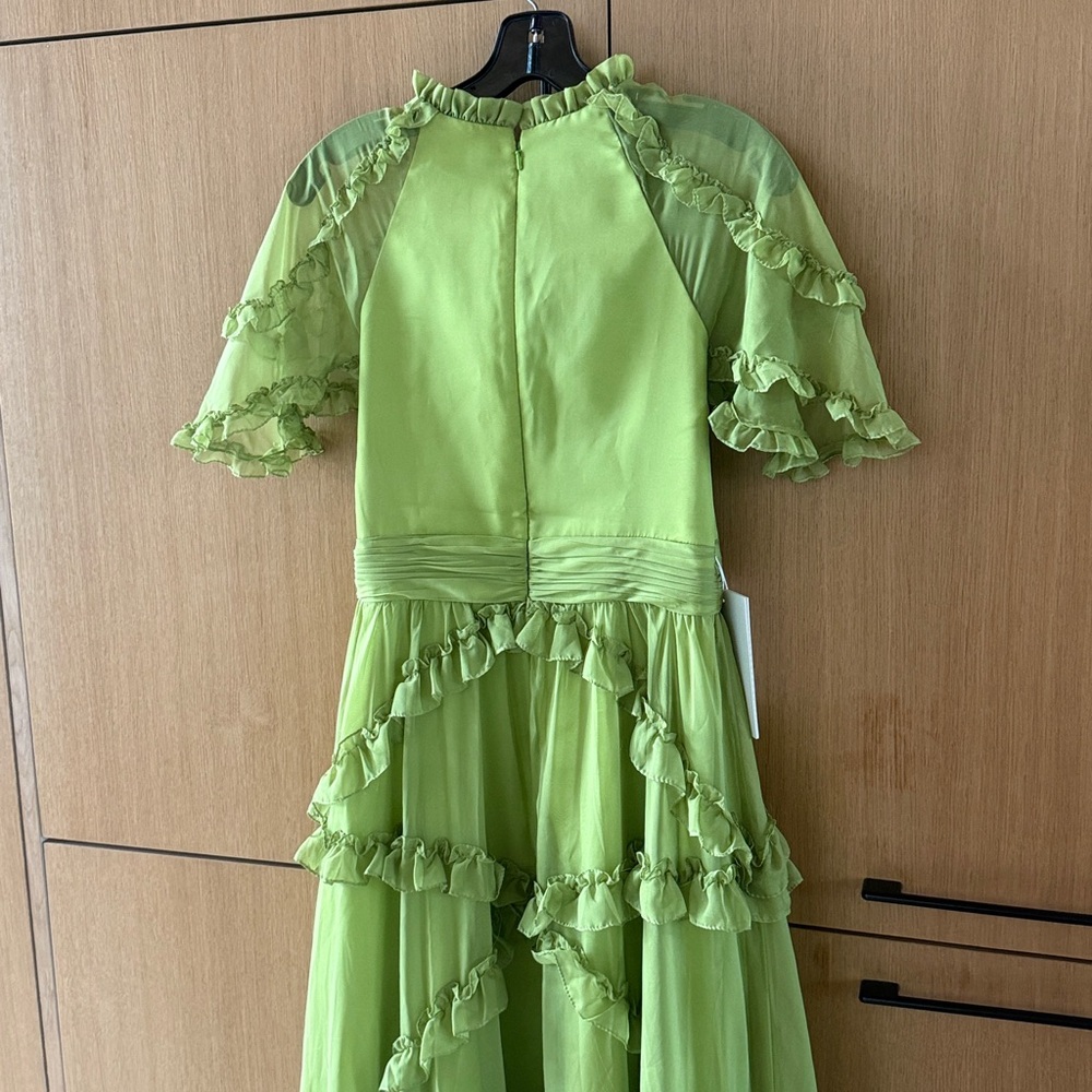 Mac Duggal Chiffon Cascading Ruffle Flutter Sleeve Gown Color Apple Green Size 4 - Picture 9 of 17